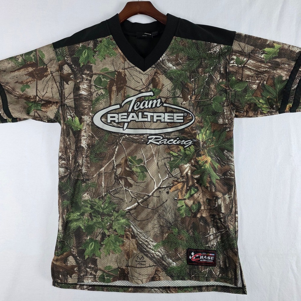 Chase Authentics Team Realtree Racing Camo Mesh Jersey Mens Large V-Neck